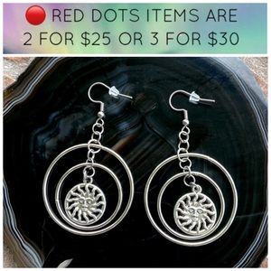 🔴Sun hoop earrings Boho sun design hoops silver stainless steel dangly earrings